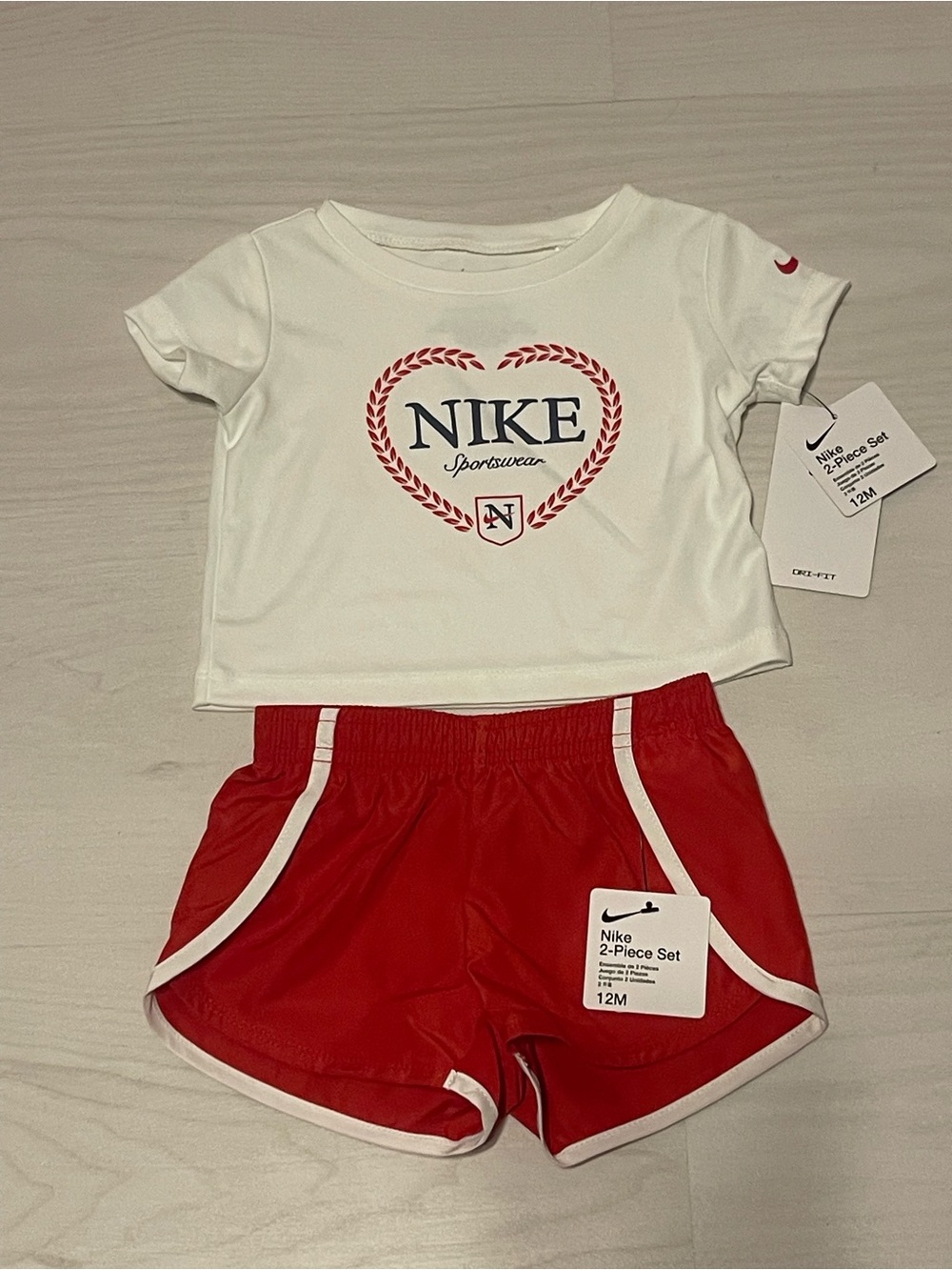 Nike Girls Two-Piece Short Set - White & Red - Picture 1 of 3